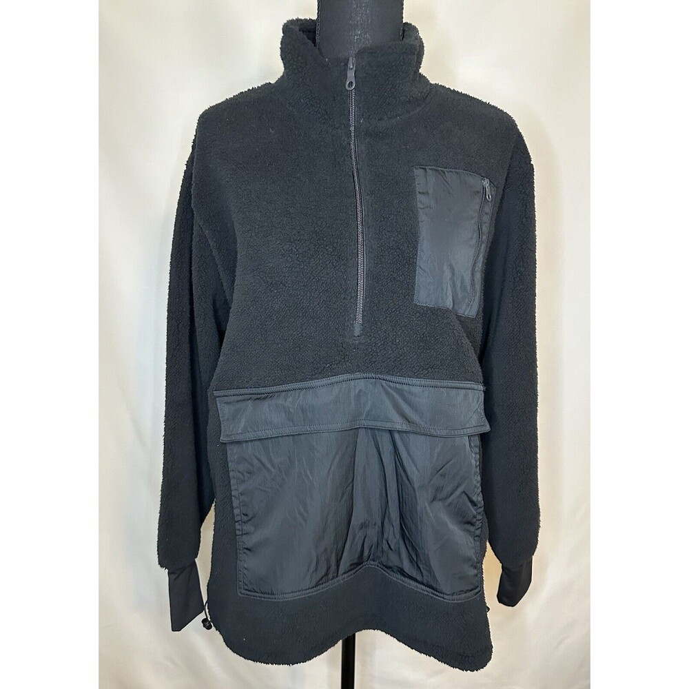 AERIE OFFLINE Black Sherpa Half‎ Zip Oversized Pocket Pullover Sweater SMALL NWT